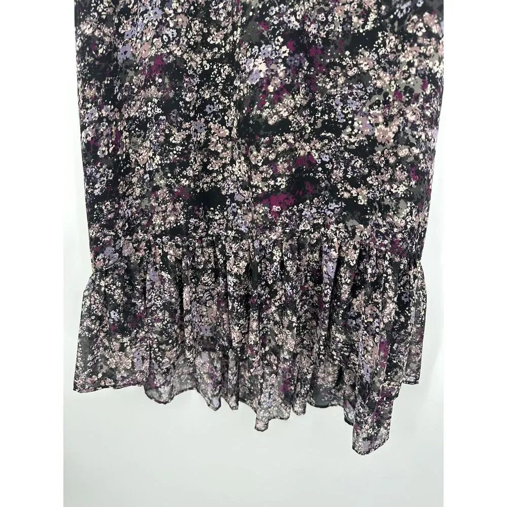 Y2K Dark‎ Floral Maxi Dress Women Sz 10 Whimsigoth Fairy Boho Ruffle Coquette